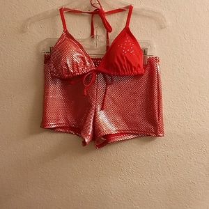 NEW VINTAGE SIDEOUT Beachy Top Size M Bottom Size M Red-Silver Colors